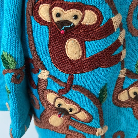 Quacker Factory embroidered turquoise monkey cardigan - size Large - Picture 10 of 10